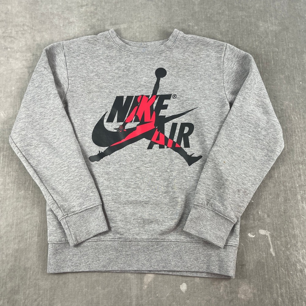 Nike Air Jordan Kids Large Gray Sweatshirt Jumpman Logo Pullover 6287-GEH